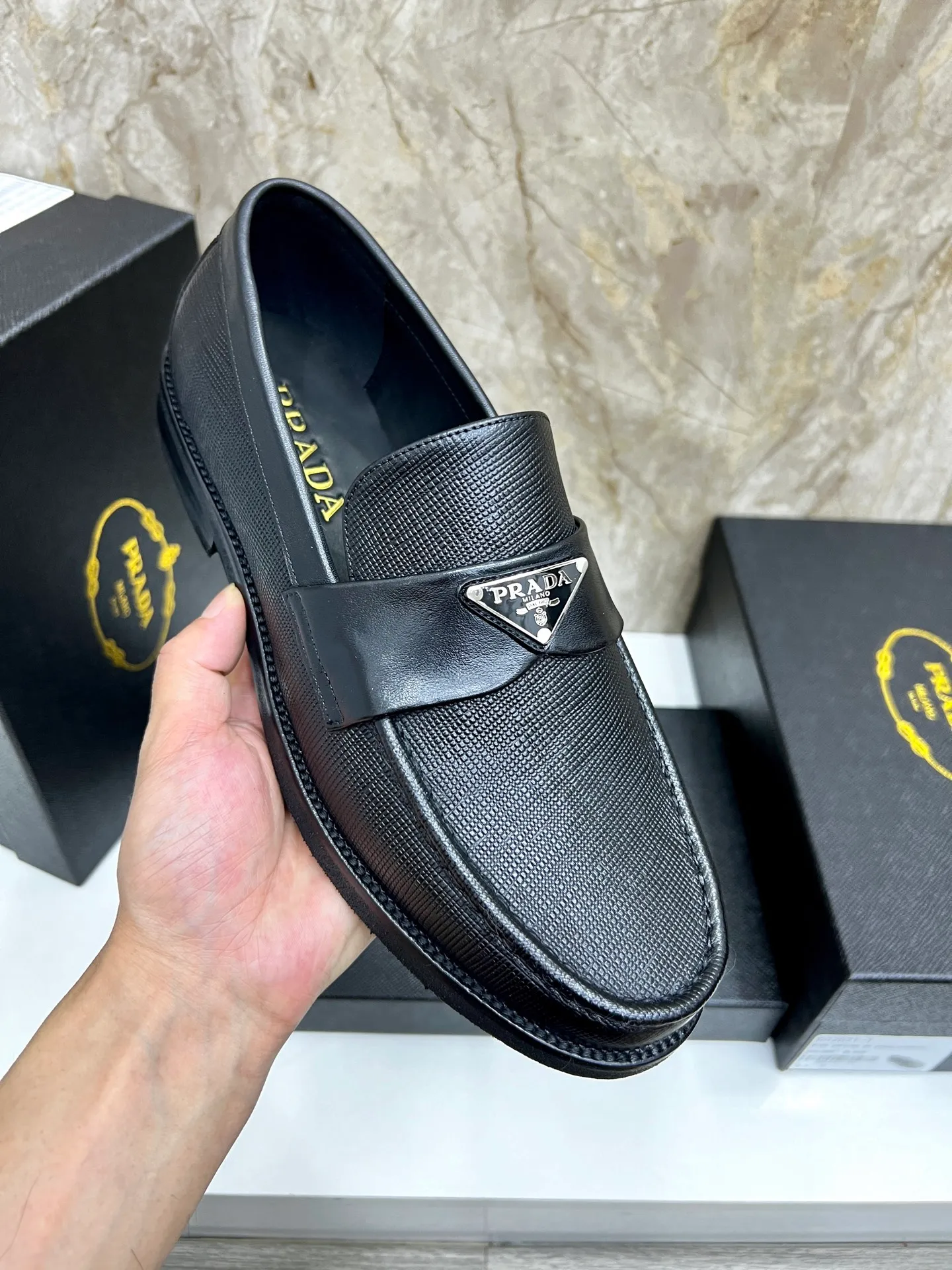 PRADA~ Size: 38-44 (customized 45/46 P: 💰880 P's original official website new high-end men's leather shoes, top-quality original replicas, made of imported open edge beads/calf leather, calf leather breathable lining, original leather outsole!